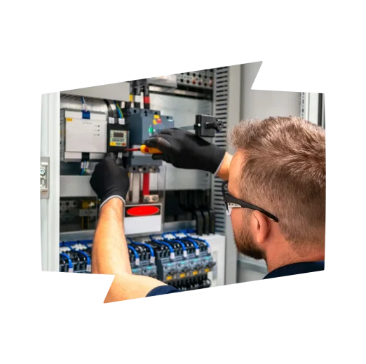 Electrician working at electric panel