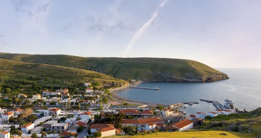 View to the picturesque harbor of Ai Stratis island, Greece