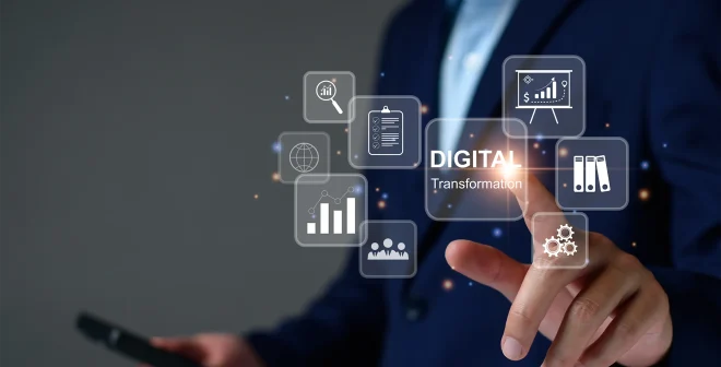 Digital transformation technology strategy, digitization and digitalization of business processes and data, optimize and automate operations, business service management, internet and cloud computing