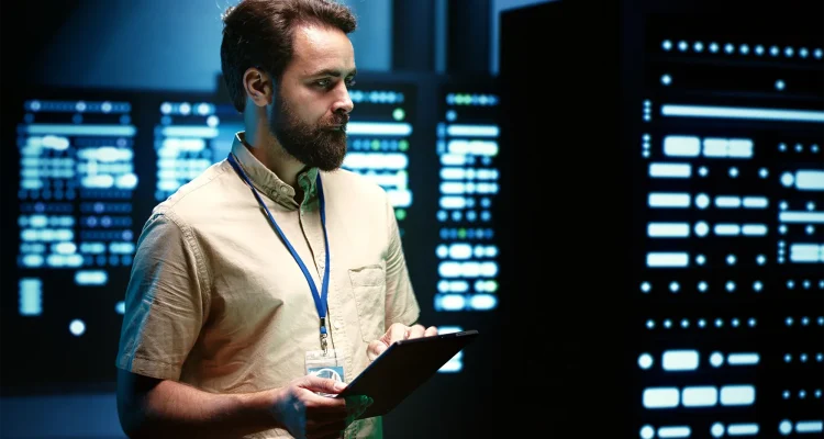 Developer in server room