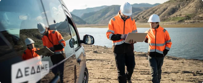 Hydroelectric Engineers Teamwork Day. Renewable Energy Systems